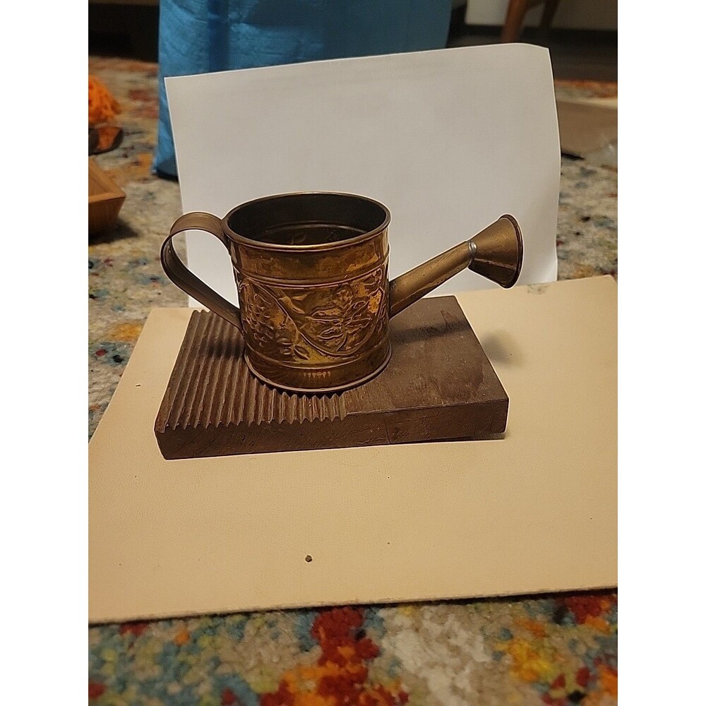 Hosley Watering Can Brass Mini 2.5"x 2.5" x 5.25" Vintage 1990s Botanical Design